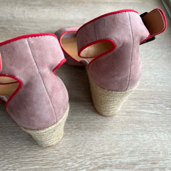 Anthropologie Liendo Seychelles Villa Wedges in Pink Suede with Red Trim size 8 - Picture 11 of 16